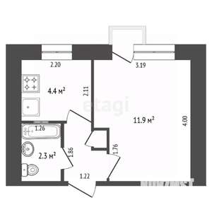 1-к квартира, вторичка, 21м2, 4/9 этаж