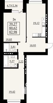 2-к квартира, строящийся дом, 83м2, 4/8 этаж