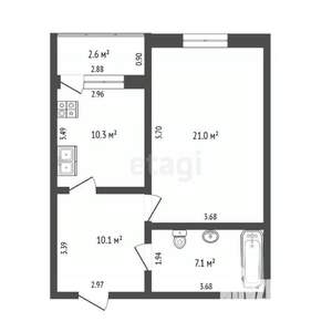 1-к квартира, вторичка, 49м2, 2/10 этаж