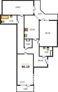 3-к квартира, вторичка, 96м2, 10/25 этаж