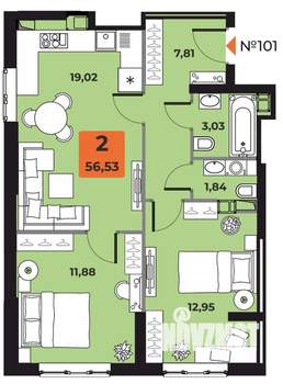 2-к квартира, вторичка, 57м2, 18/23 этаж