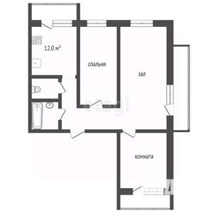 3-к квартира, вторичка, 74м2, 2/12 этаж