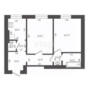 2-к квартира, вторичка, 42м2, 1/2 этаж
