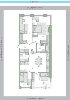 4-к квартира, строящийся дом, 105м2, 4/19 этаж