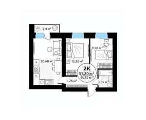 2-к квартира, вторичка, 57м2, 5/18 этаж