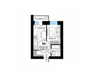 1-к квартира, вторичка, 34м2, 8/18 этаж