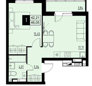 1-к квартира, вторичка, 44м2, 2/18 этаж