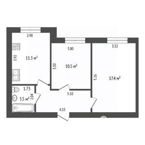 2-к квартира, вторичка, 50м2, 1/3 этаж