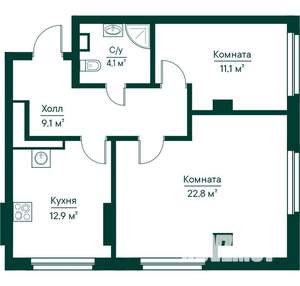 2-к квартира, строящийся дом, 60м2, 22/29 этаж