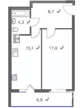 1-к квартира, строящийся дом, 50м2, 4/20 этаж