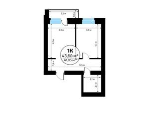 1-к квартира, вторичка, 44м2, 13/18 этаж