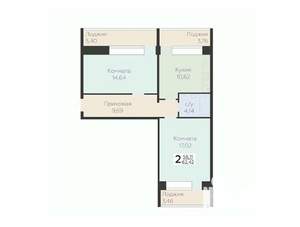 2-к квартира, вторичка, 62м2, 6/12 этаж