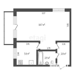 1-к квартира, вторичка, 30м2, 4/5 этаж
