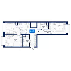 2-к квартира, вторичка, 60м2, 6/19 этаж