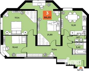 3-к квартира, вторичка, 86м2, 3/23 этаж