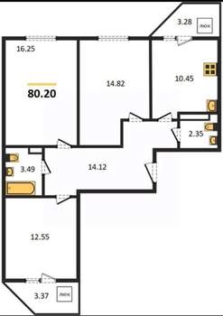 3-к квартира, вторичка, 80м2, 13/26 этаж