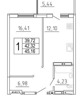 1-к квартира, вторичка, 45м2, 20/26 этаж