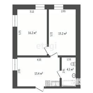 2-к квартира, вторичка, 49м2, 4/4 этаж