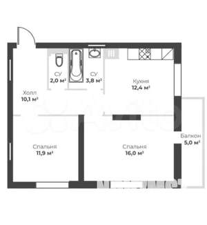 2-к квартира, строящийся дом, 61м2, 20/32 этаж