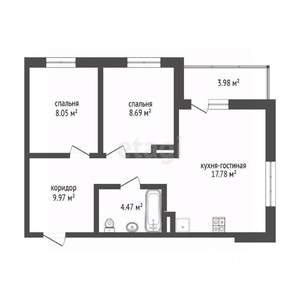 2-к квартира, вторичка, 50м2, 16/26 этаж