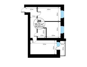 2-к квартира, вторичка, 60м2, 2/18 этаж