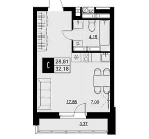 Студия квартира, вторичка, 31м2, 16/18 этаж