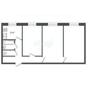 3-к квартира, вторичка, 56м2, 2/5 этаж