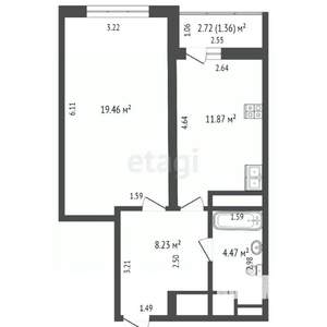 1-к квартира, вторичка, 45м2, 3/26 этаж