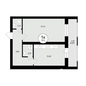 1-к квартира, вторичка, 56м2, 6/8 этаж