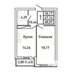 1-к квартира, вторичка, 49м2, 7/25 этаж
