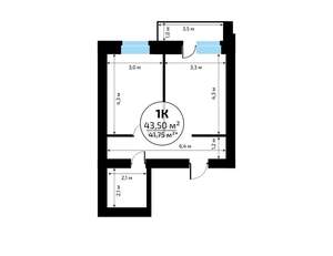 1-к квартира, вторичка, 44м2, 3/18 этаж