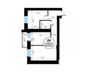 2-к квартира, вторичка, 58м2, 4/18 этаж