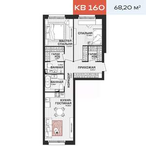 2-к квартира, вторичка, 68м2, 7/15 этаж