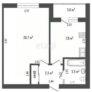 1-к квартира, вторичка, 38м2, 4/5 этаж