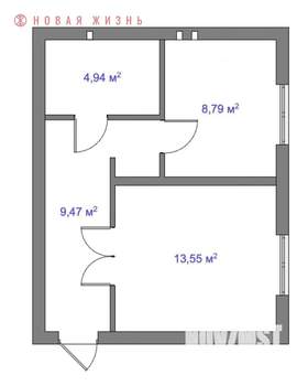 1-к квартира, вторичка, 38м2, 1/4 этаж