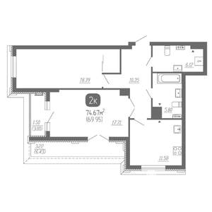 2-к квартира, вторичка, 75м2, 10/22 этаж
