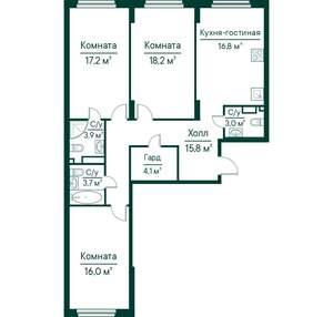 3-к квартира, строящийся дом, 99м2, 2/29 этаж