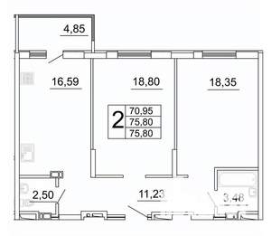 2-к квартира, строящийся дом, 76м2, 3/27 этаж