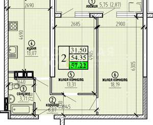 2-к квартира, сданный дом, 57м2, 10/25 этаж