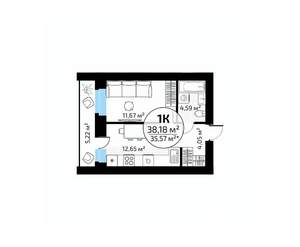 1-к квартира, вторичка, 38м2, 2/18 этаж