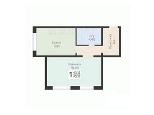 1-к квартира, вторичка, 43м2, 1/12 этаж