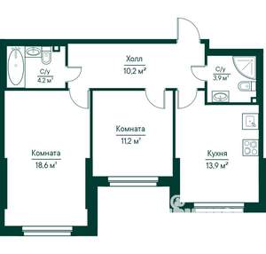 2-к квартира, строящийся дом, 62м2, 2/29 этаж