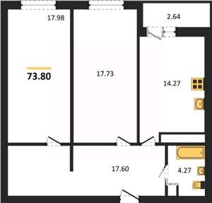 2-к квартира, вторичка, 74м2, 9/25 этаж