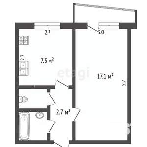 1-к квартира, вторичка, 33м2, 3/12 этаж