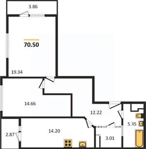 2-к квартира, вторичка, 71м2, 10/25 этаж