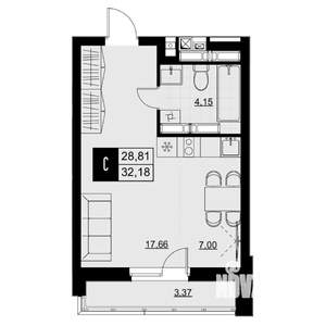 Студия квартира, вторичка, 31м2, 11/18 этаж