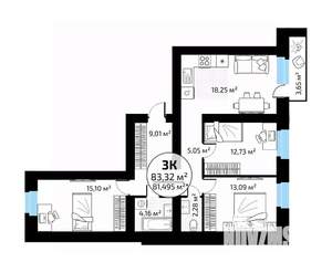3-к квартира, вторичка, 83м2, 7/18 этаж