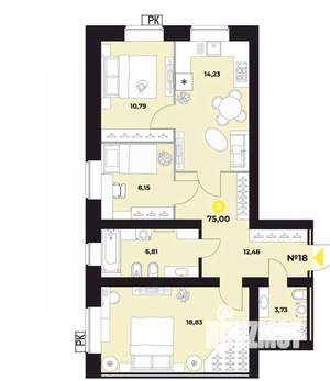 3-к квартира, вторичка, 76м2, 4/16 этаж
