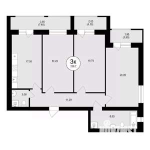3-к квартира, вторичка, 106м2, 8/8 этаж
