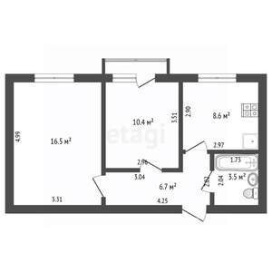 2-к квартира, вторичка, 46м2, 2/3 этаж